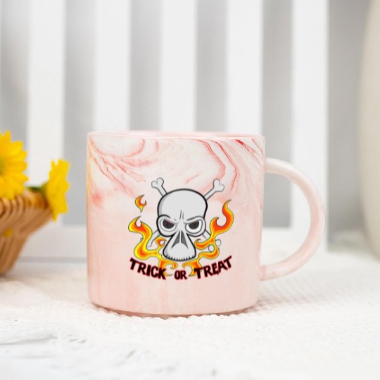 Trick or Treat Cartoon Horror Fiery Skull Marble Mugs