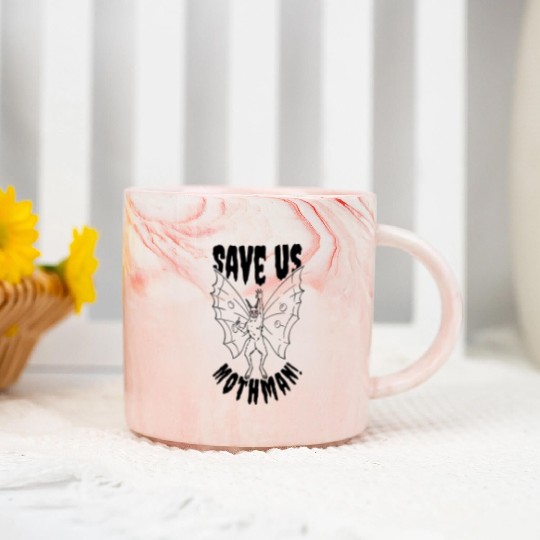 Halloween Mothman Mythical Line Art Beast Monster Marble Mugs