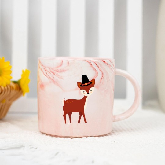 Thanksgiving Deer Wearing Pilgrim Hat Marble Mugs