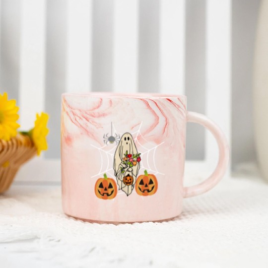 Halloween Costume Floral Ghost Pumpkin SpiderWeb Marble Mugs
