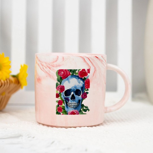 Skull and Roses - Garden Of Roses Marble Mugs