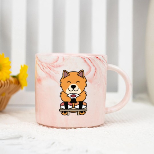 Sushi Lover Pomeranian Marble Mugs