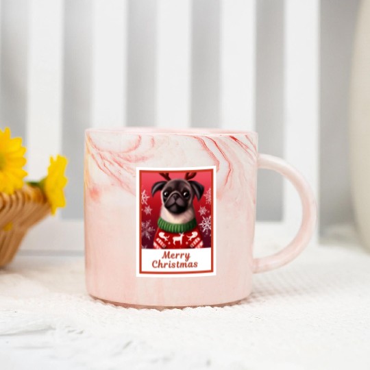 Portrait of a cute pug in a festive setting. Marble Mugs