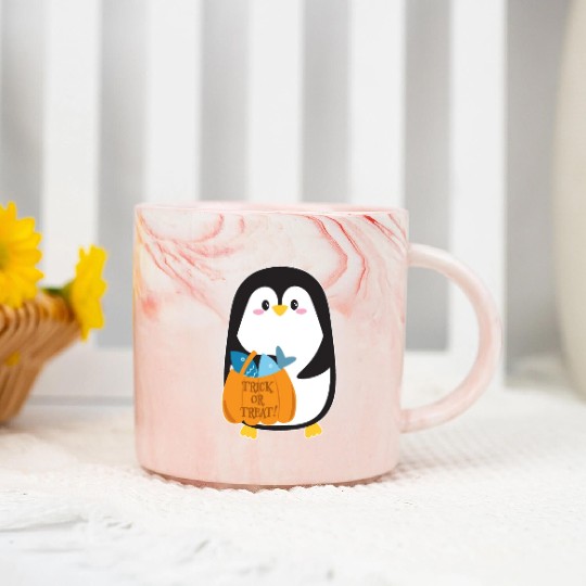 Cute penguin on Halloween Marble Mugs