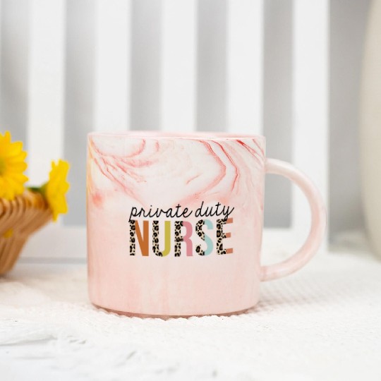 Private-Duty Nurse Leopard Print Registered RN Marble Mugs