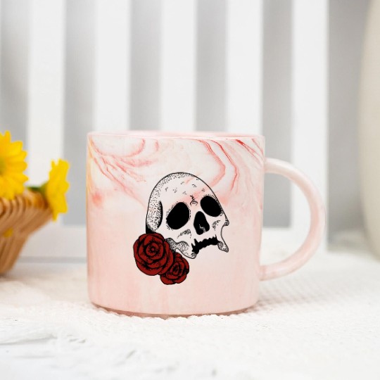Skull with red Roses | Skull | Bones | Halloween Marble Mugs