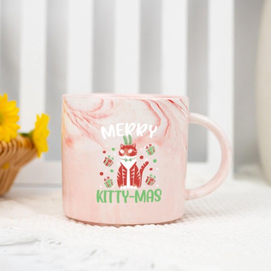 Merry Kitty-mas Christmas Day Cat Lover Kitty Meow Marble Mugs