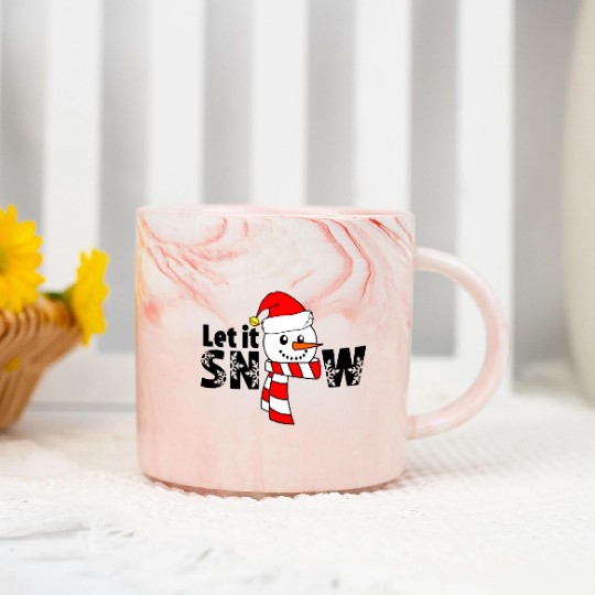 Let It Snow Snowman Snowflake Christmas Holiday Marble Mugs