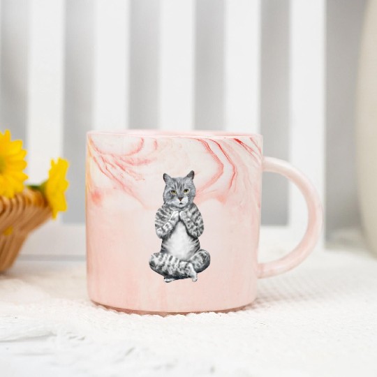 YOGA CAT MEDITATING - MEDITATING ZEN CAT Marble Mugs