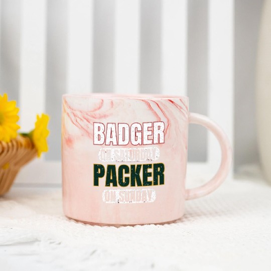 Badge On Saturday Packer On Sunday Green Bay Funn Marble Mugs