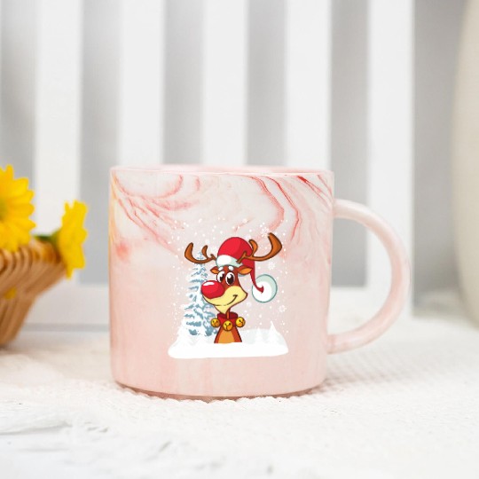 Funny Reindeer Red Nose Santa Snowflake Marble Mugs