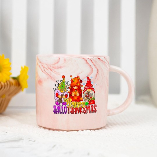 Happy Hallothanksmas Gnomes Lover Halloween Marble Mugs