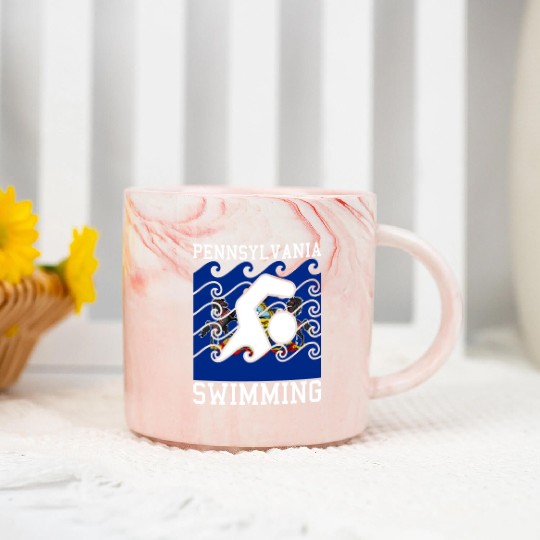 Pennsylvania Flag Swimming Team Swim Swimmer US St Marble Mugs