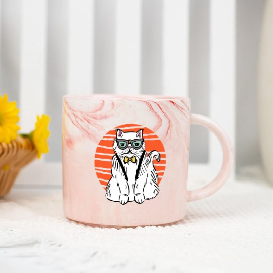 Stylish Nerd Persian Cat Beanie Glasses Tattoo Marble Mugs