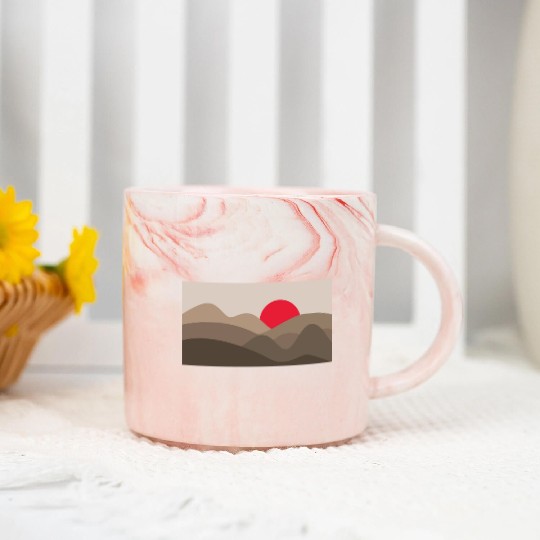 Minimalist Sun Coffee Brown Marble Mugs