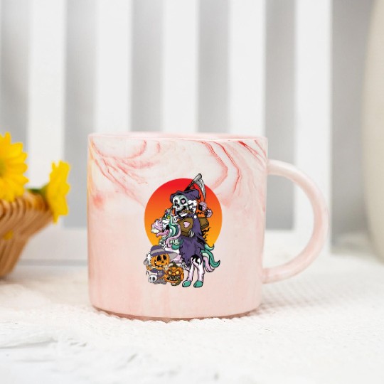 Unicorn Halloween Pumpkin Grim Reaper Marble Mugs