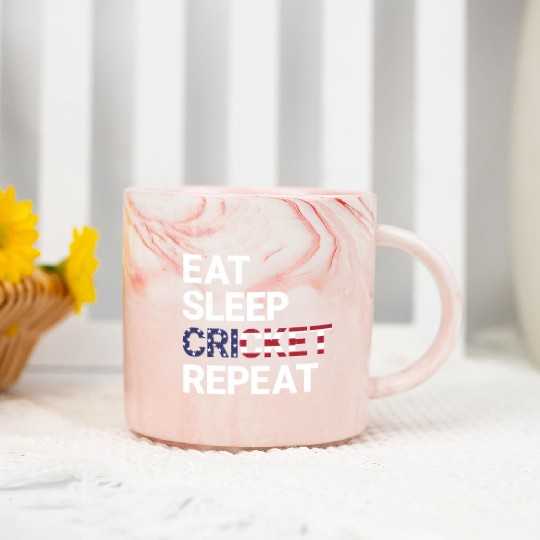 Eat Sleep Cricket Repeat USA Flag Sports Gift Marble Mugs