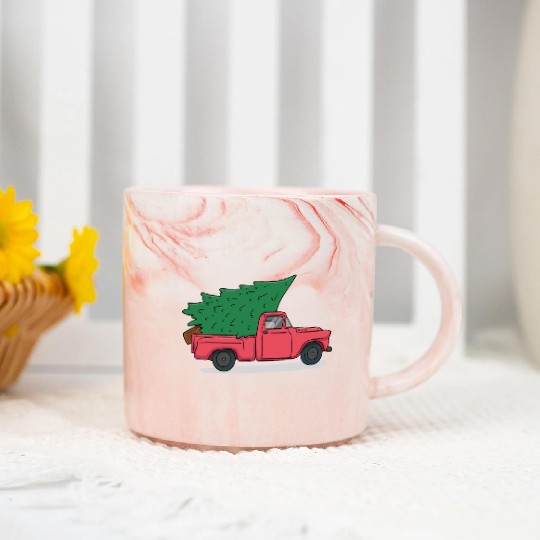 Red Merry Christmas Vintage Red Santa Truck*T Marble Mugs