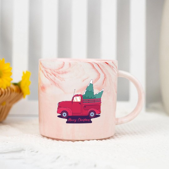 Red Merry Christmas Vintage Red Santa Truck*T Marble Mugs