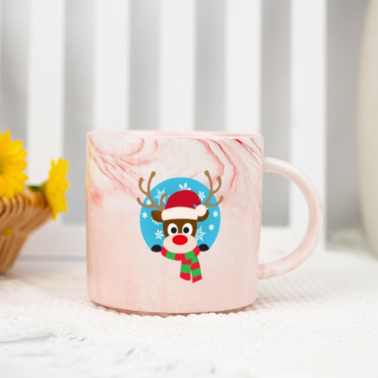 Cute Rudolph Red-Nosed Reindeer Christmas Design Marble Mugs
