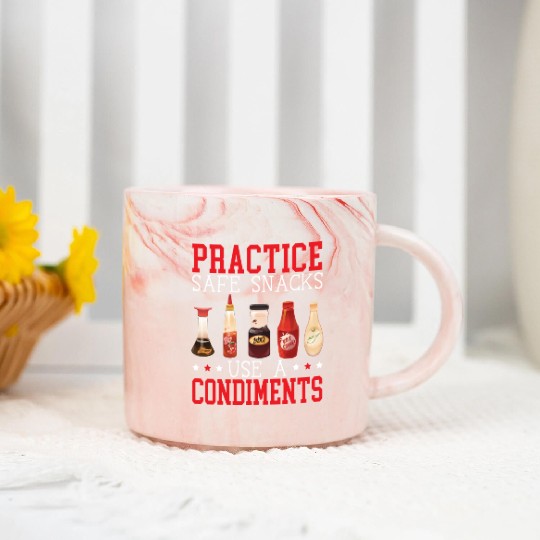 Practice Safe Snacks Use A Condiment Ketchup Marble Mugs