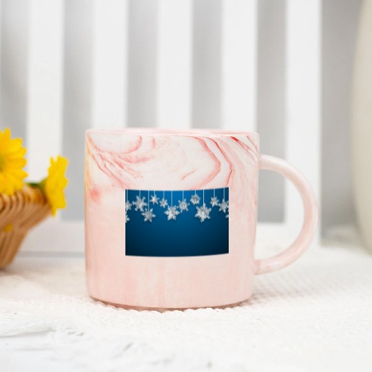 Elegant Hanging Snowflakes Navy Blue Marble Mugs