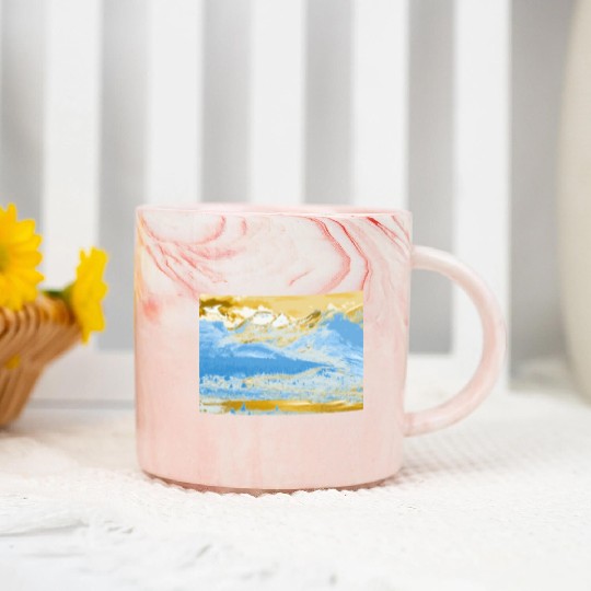 Golden Blue Mountain Lake Marble Mugs