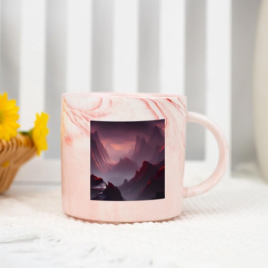 Lonely Red Mountains on an Alien Planet Abstract Marble Mugs