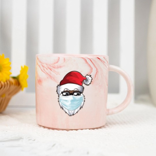 Black African American Christmas 2022 Santa Wearin Marble Mugs