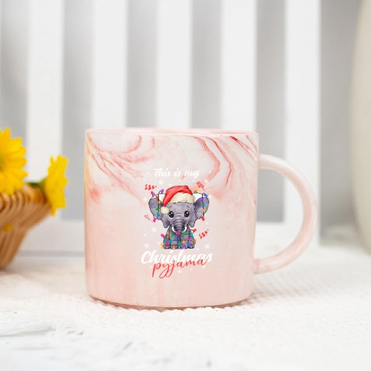 Winter Christmas Pyjama Elephant Marble Mugs