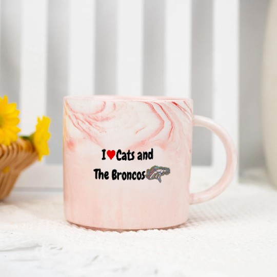 I Love Cats and The Broncos Marble Mugs