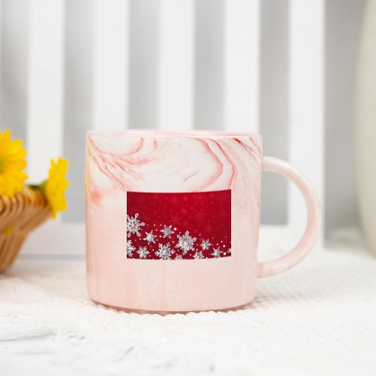 Modern Red Snowflakes Pattern Marble Mugs