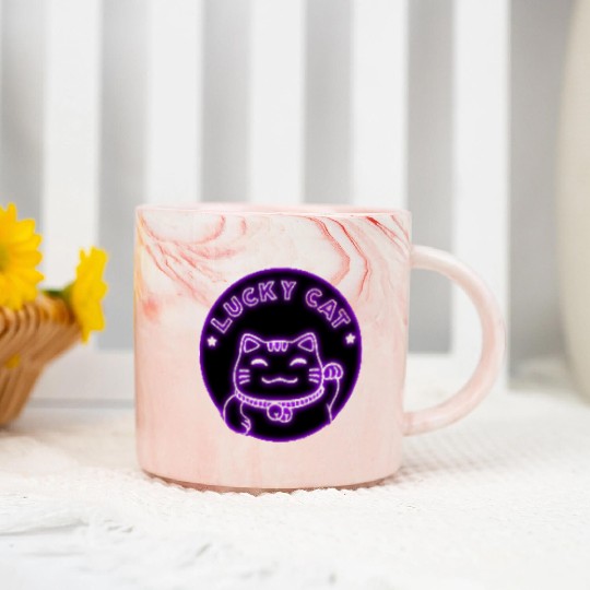 Purple neon lucky cat Marble Mugs