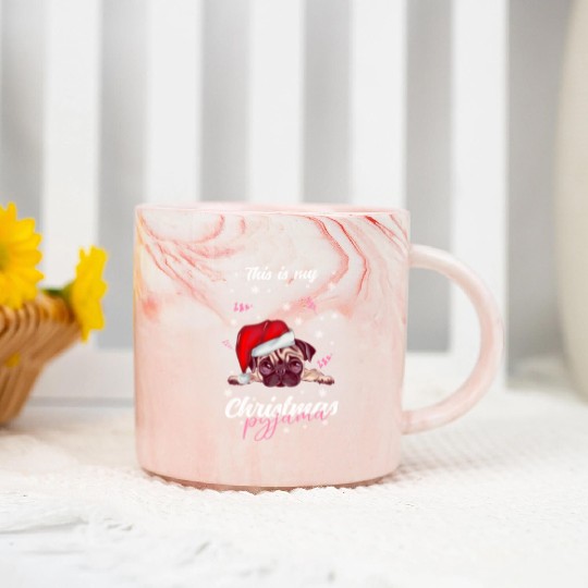 Winter Christmas Pyjama Pug Marble Mugs