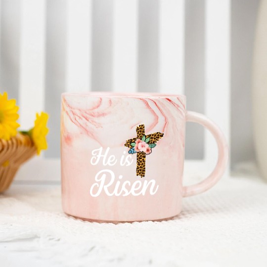 He Is Risen Jesus Christ Cross Easter Sunday Marble Mugs
