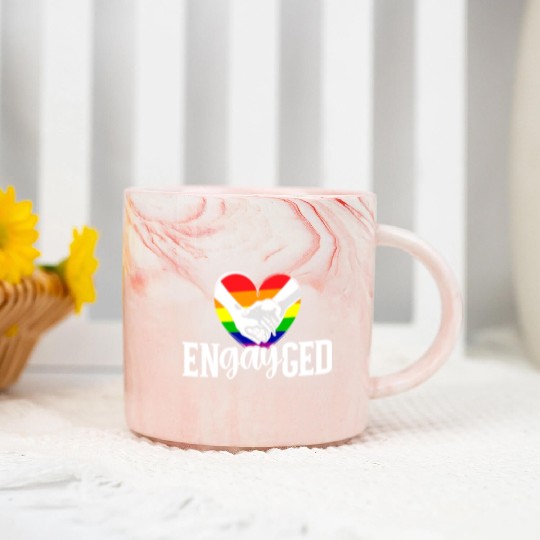 Engayged Rainbow Pride Month LGBTQ Gay Pride Marble Mugs