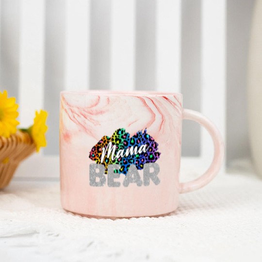 Mama Bear Leopard Silver Glitter Marble Mugs