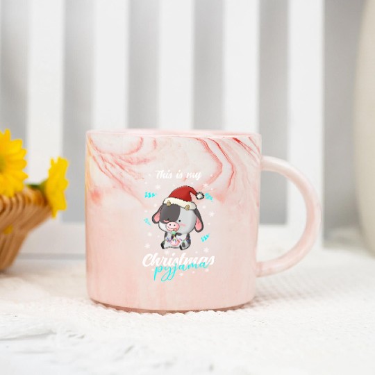 Winter Christmas Pyjama Cow Marble Mugs