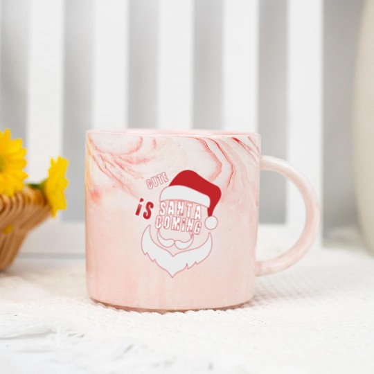 Christmas Cute Santa Is Coming Santa Candy Cane Marble Mugs