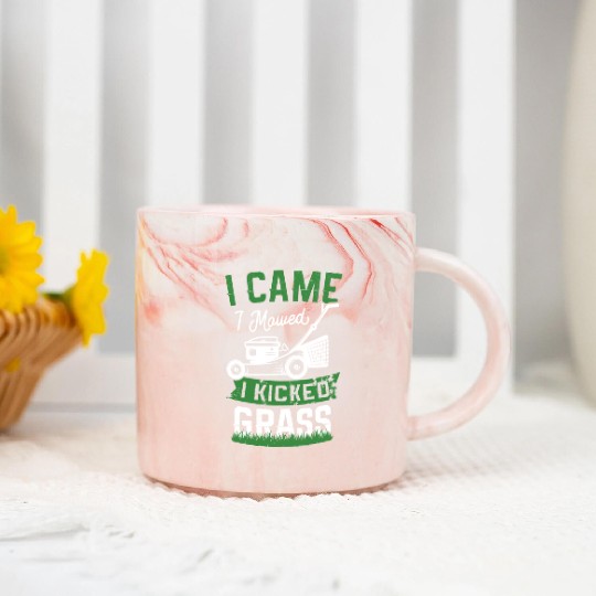 I Came I Mowed I Kicked Grass Lawn Mower Landscape Marble Mugs