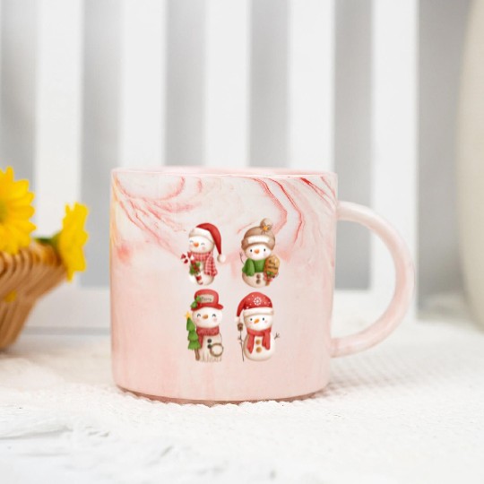 Snowmen in christmas mode happy holidays Marble Mugs