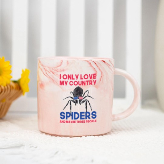 I love america and spiders and maybe three people Marble Mugs