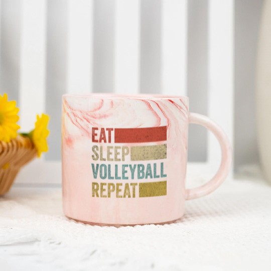 Retro 70s Volleyball Player Men Kids Eat Sleep Marble Mugs