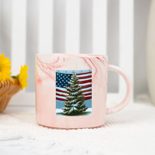 Patriotic Christmas Decorated Christmas Tree With Marble Mugs