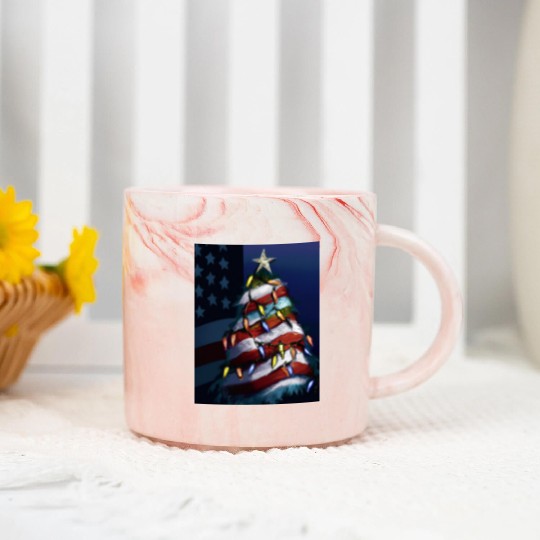 Patriotic Christmas US Christmas Tree With Marble Mugs