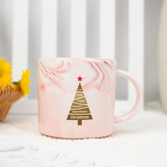 Minimalist Copper Brown Christmas Pine Marble Mugs