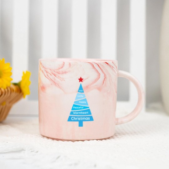 Minimalist Light Blue Christmas Pine Marble Mugs