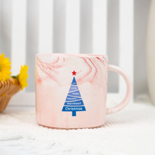 Minimalist Yale Blue Christmas Pine Wish Marble Mugs