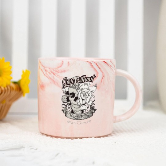 Love With No Regrets Skull With Roses Gift Marble Mugs