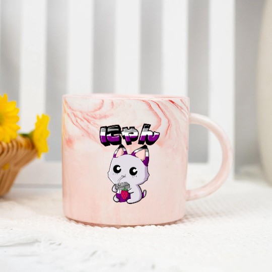 Asexual Pride Kawaii Cat Strawberry Milk Asexual F Marble Mugs